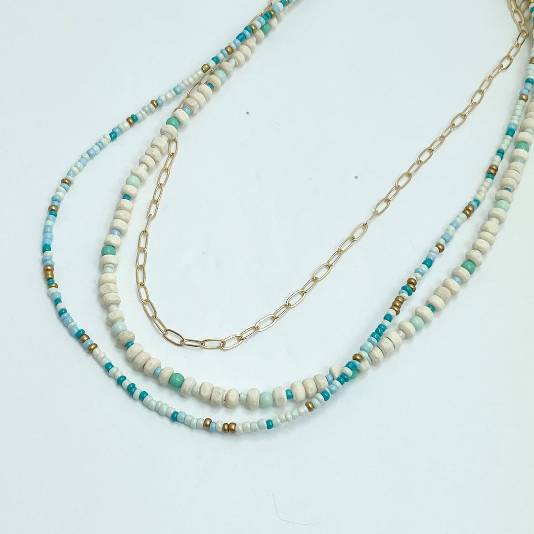 Turquoise & Cream Beaded Layered Necklace - Lucy Doo