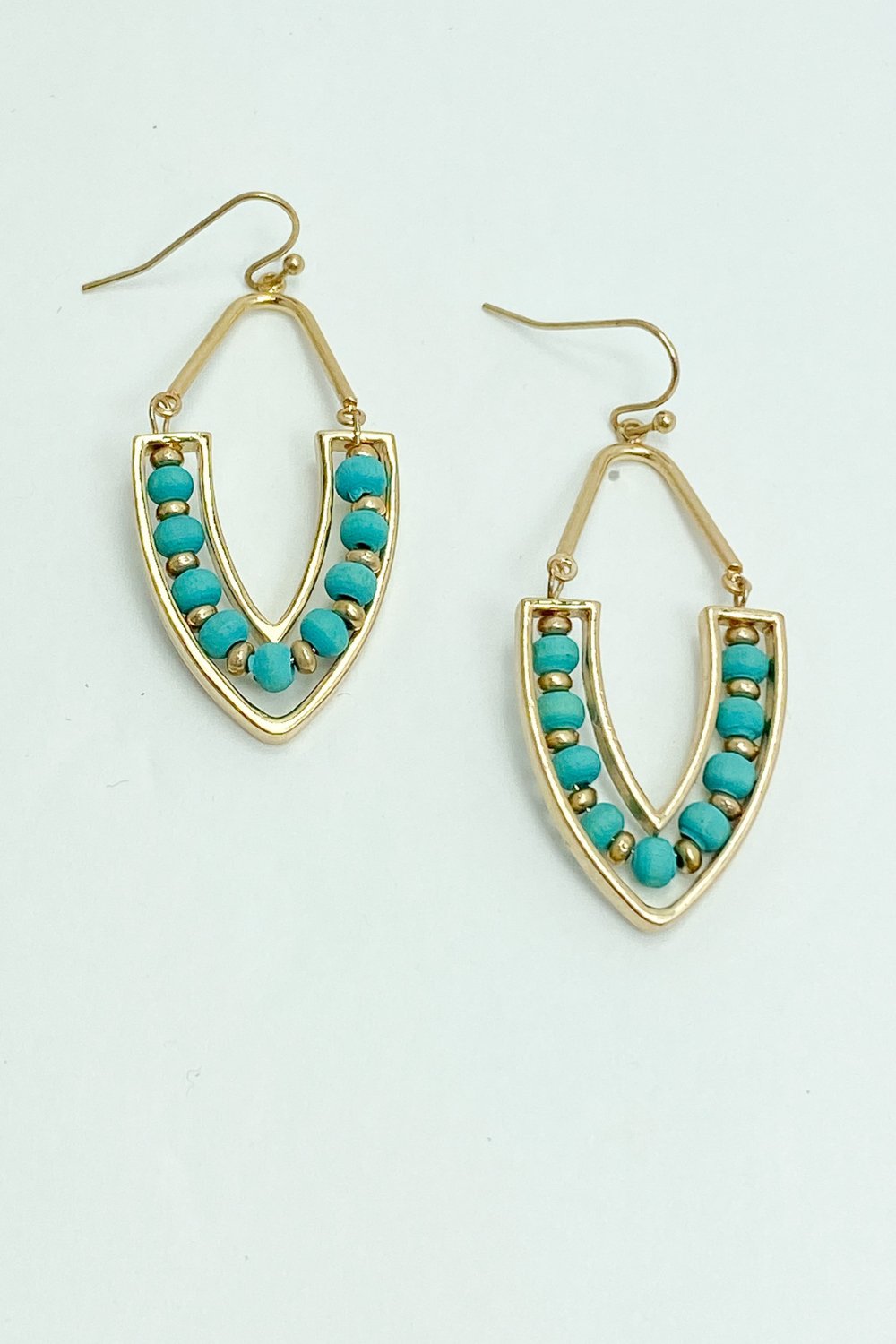 Turquoise & Gold Beaded Drop Earrings - Lucy Doo
