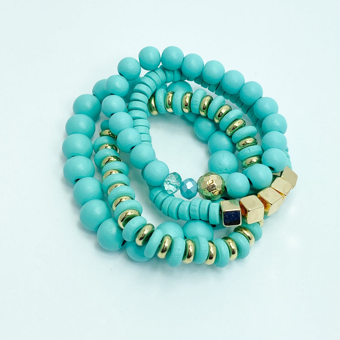 Turquoise & Gold Stackable Bracelet Set - Lucy Doo