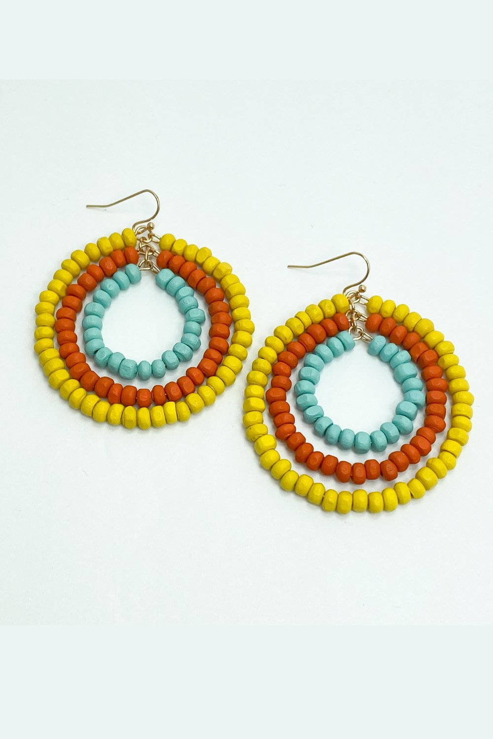 Yellow Orange & Turquoise Beaded Earrings - Lucy Doo